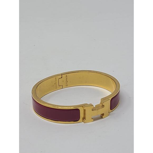 Hermès Red Enamel Gold-plated Clic Clac H bracelet PM - Picture 7 of 10
